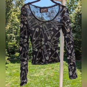 Vintage Lip Service Safety Pin Print Mesh Top